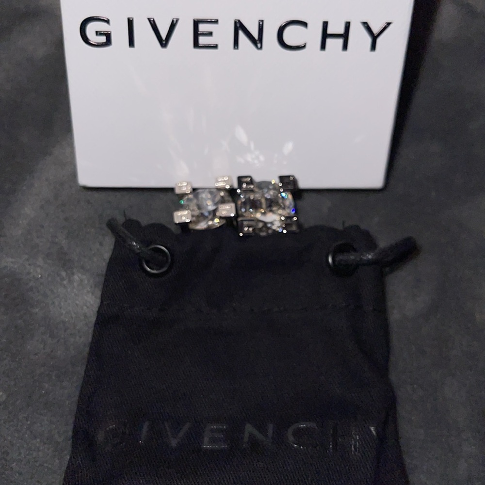 Givenchy Silver Stud Earrings with Clear Crystals - Picture 2 of 9
